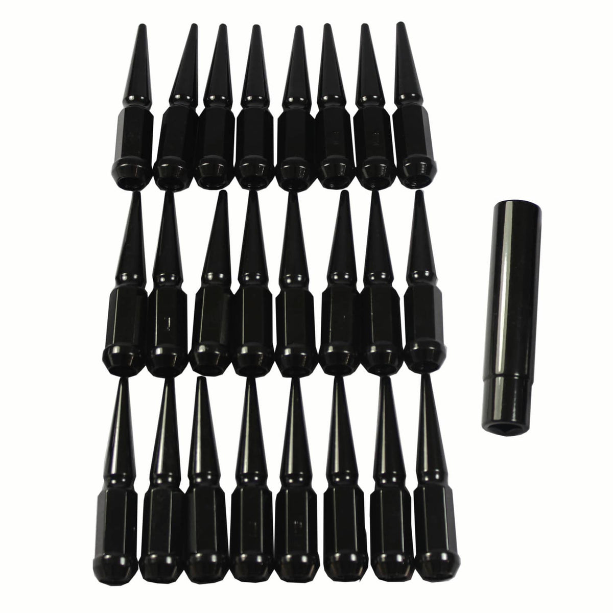 Bethesda Industrial 24PCS Spike Lug Nuts 14x1.5 Black For Chevy Silverado Tahoe 4.4" Tall with Key