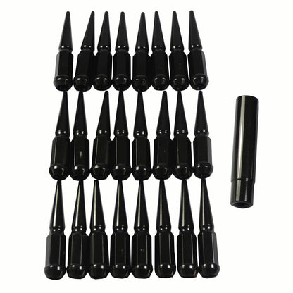 Bethesda Industrial 24PCS Spike Lug Nuts 14x1.5 Black For Chevy Silverado Tahoe 4.4" Tall with Key