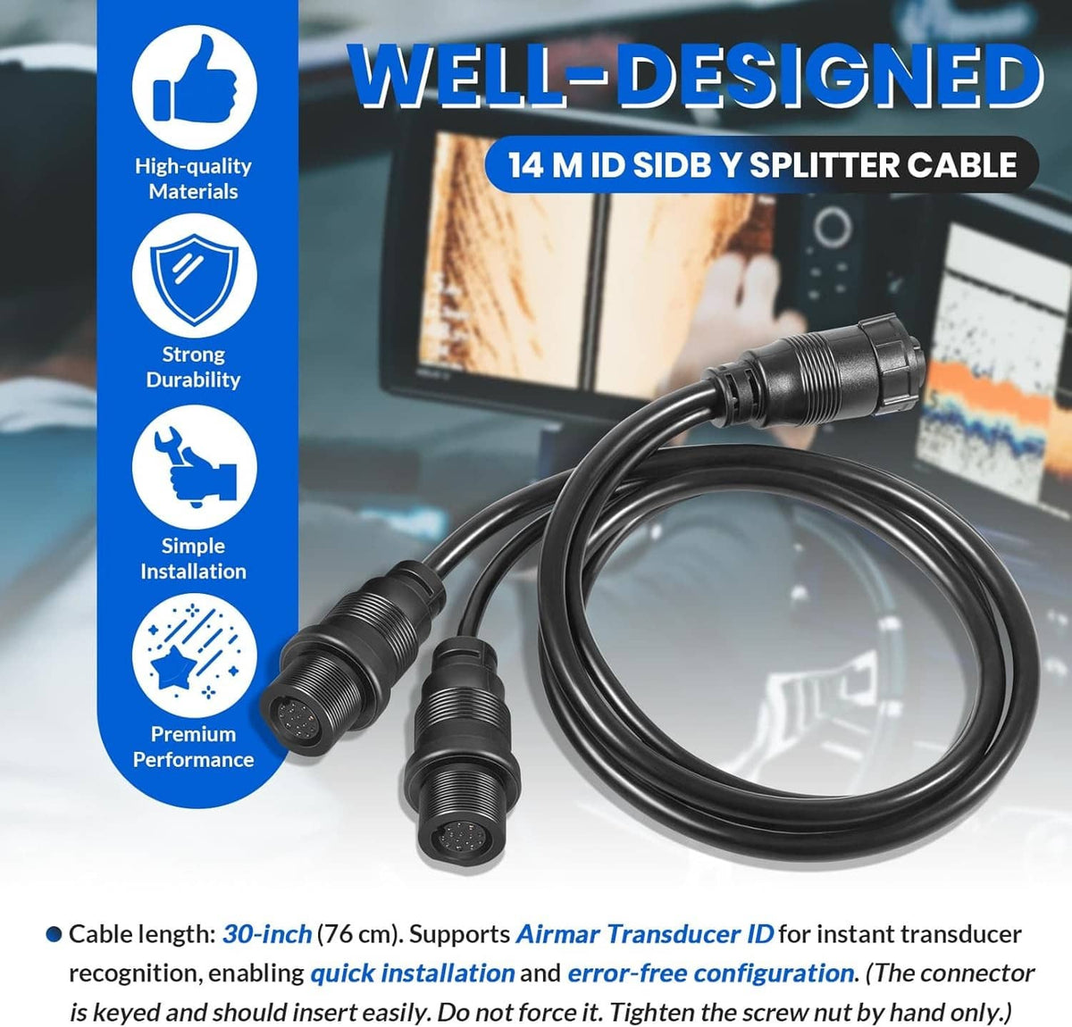 Bethesda Industrial 14 M ID SIDB Y Splitter Cable 720111-1 for Humminbird SOLIX/APEX/XPLORE 30-Inch