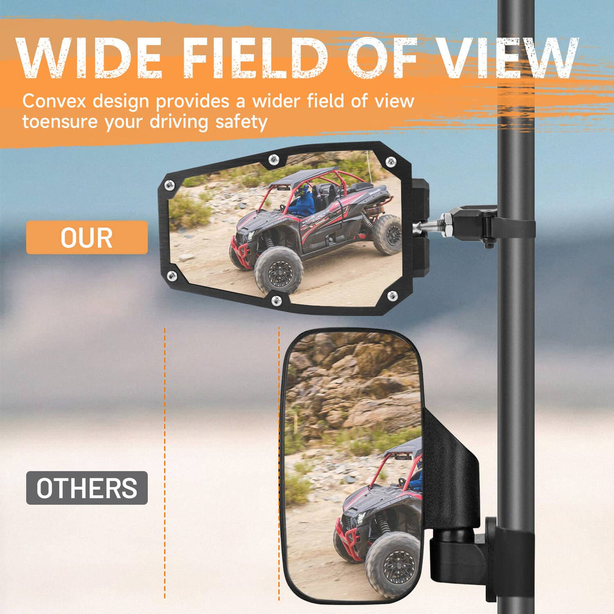 Bethesda Industrial UTV Rear View Side Mirrors 1.5"-2.0" for Polaris RZR 900 1000 Can-Am X3 Kawasaki
