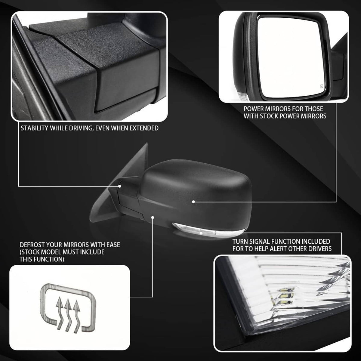 Bethesda Industrial Right/Passenger Side Fold+Heated+LED Signal Mirror For 2013-2019 Ram 1500 Power