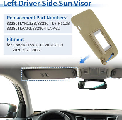 Bethesda Industrial Left Driver Side Sun Visor Beige w/Mirror & Light For 2017-2022 Honda CR-V CRV