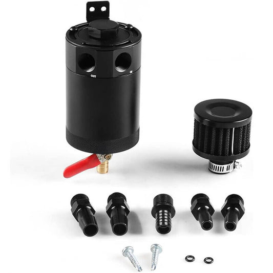 Bethesda Industrial Black 2 Port Reservoir Baffled Tank Oil Catch Can with Drain Valve Breather New
