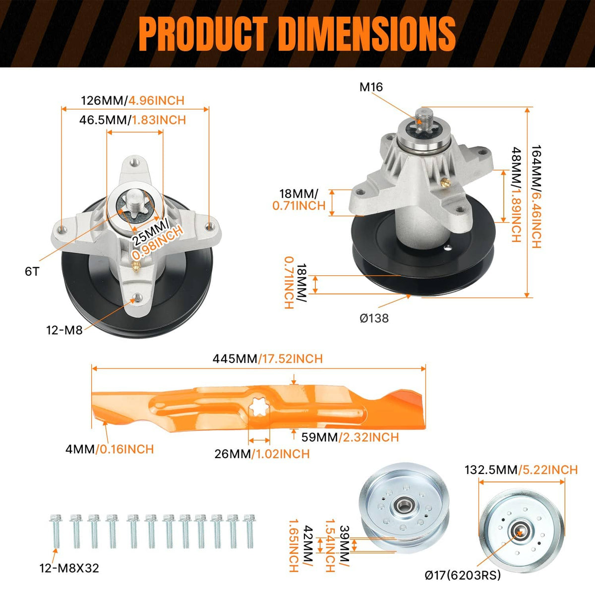 Bethesda Industrial Spindle & Blade w/ Pulley & Belt Fit for Cub Cadet LGT1050 LTX1050 50" 285-867