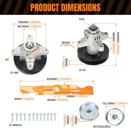 Bethesda Industrial Spindle & Blade w/ Pulley & Belt Fit for Cub Cadet LGT1050 LTX1050 50" 285-867