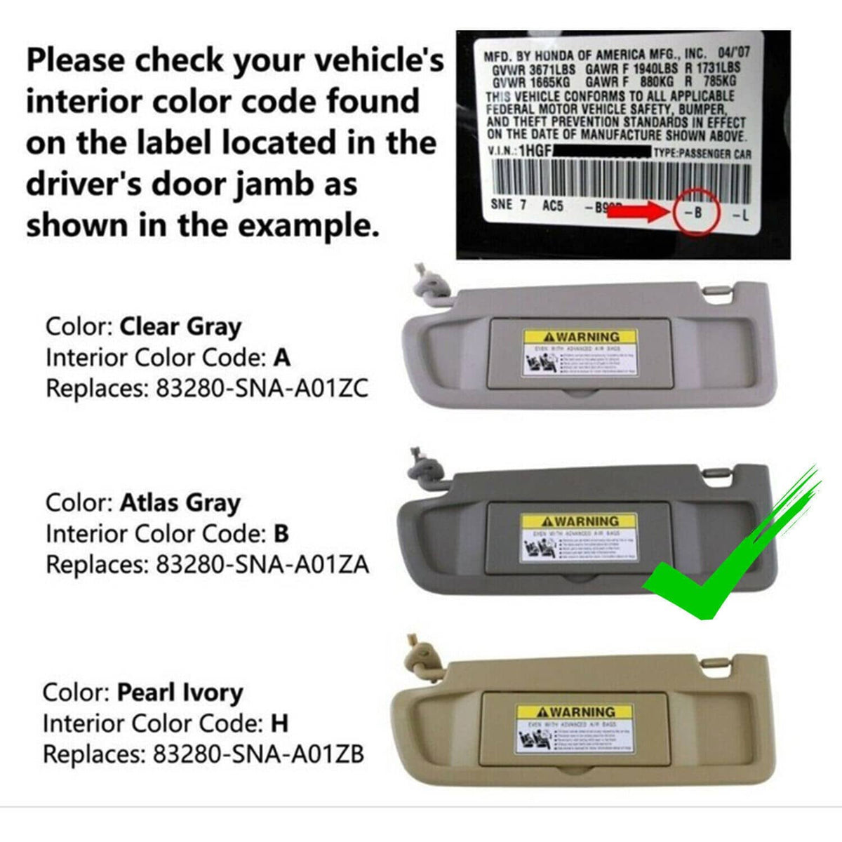 Bethesda Industrial Pair Sun Visor Dark Gray For 2006-2011 Honda Civic Visors Left & Right Visor Set
