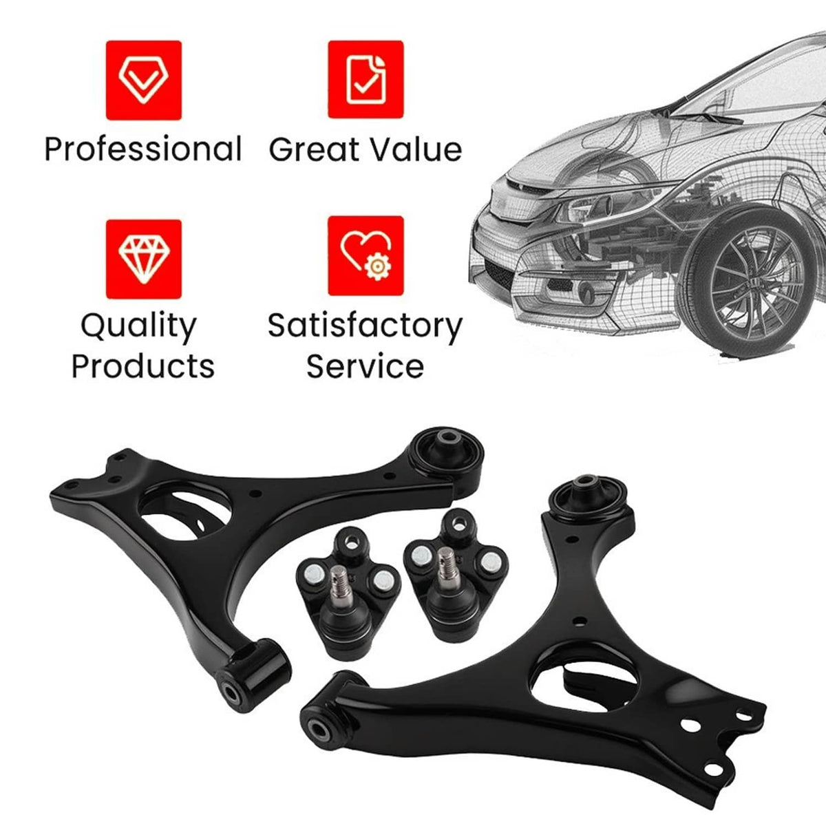 Bethesda Industrial Blcak Front Lower Control Arms & Ball Joints for 2006-2011 Honda Civic Acura CSX