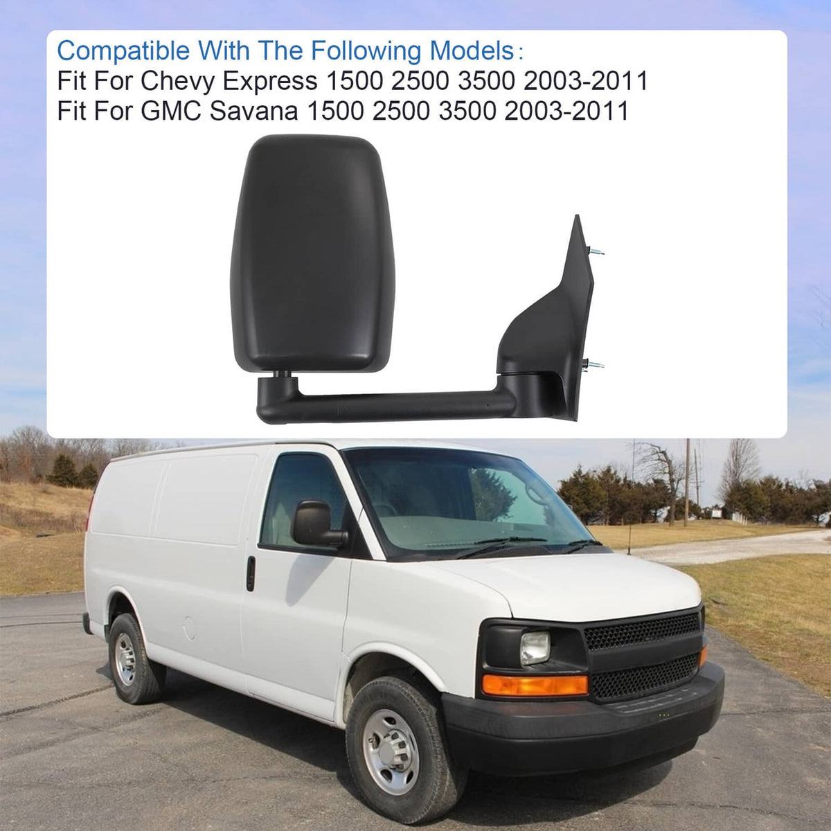 Bethesda Industrial LH + RH Pair Manual Tow Mirrors For 2003-2017 Chevy Express Savana Van Smooth