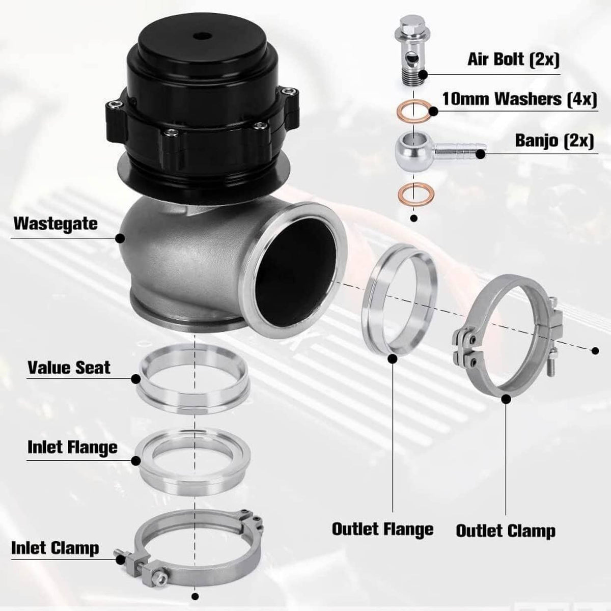 Bethesda Industrial 38MM Universal Wastegate External Turbo W/ TIAL V-Band Flange Spring MV-R 14PSI