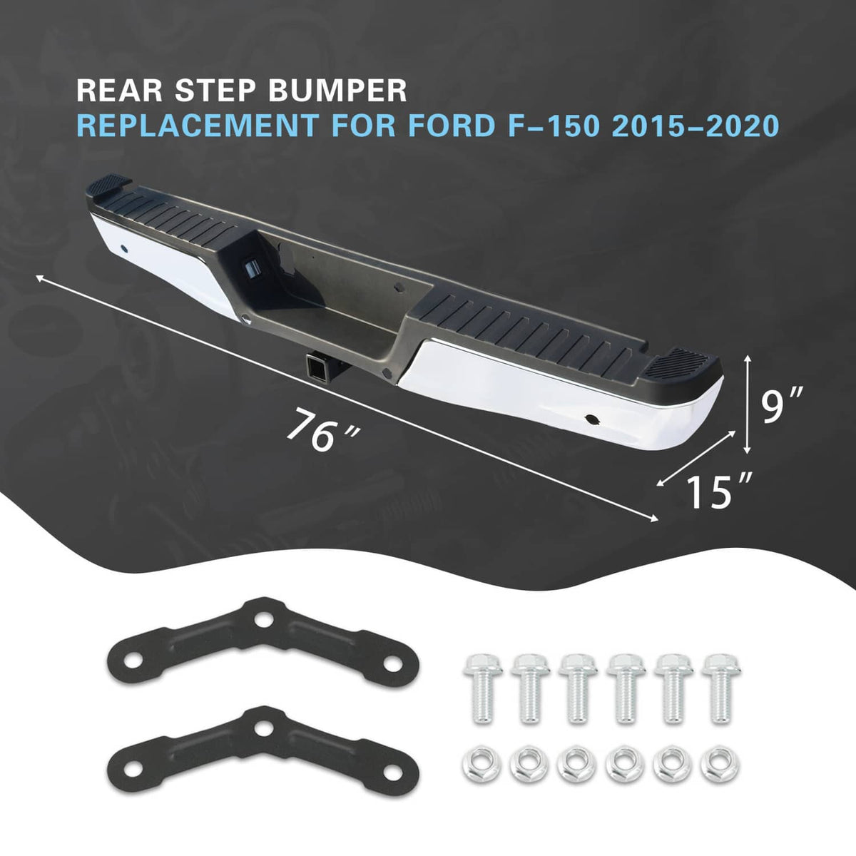 Bethesda Industrial Rear Bumper Assembly Chrome Steel For 2015-2019 Ford F150 w/Towing&Park Sensor