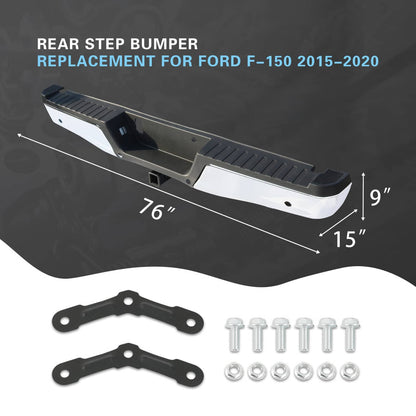 Bethesda Industrial Rear Bumper Assembly Chrome Steel For 2015-2019 Ford F150 w/Towing&Park Sensor