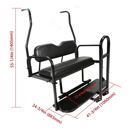 Bethesda Industrial Golf Cart Flip Rear Back Seat Kit Black Cushion For Club Car DS 00-13 w/Grab Bar