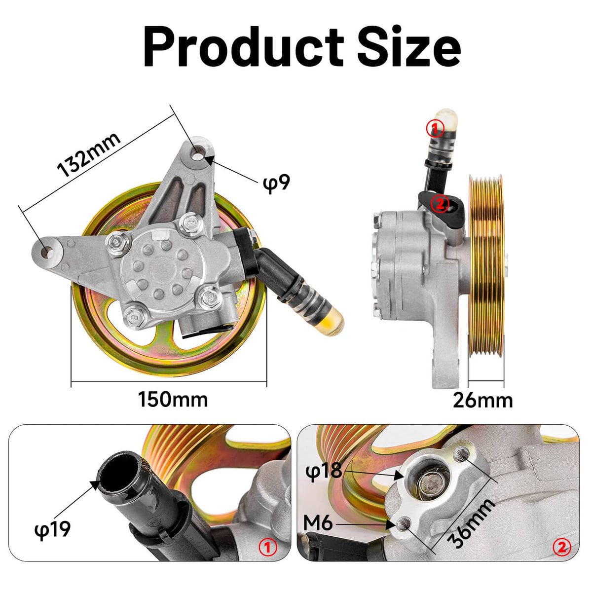 Bethesda Industrial Power Steering Pump w/Pulley For 2004-08 Acura TL 3.2L/ 2005-08 Honda Pilot 3.5L