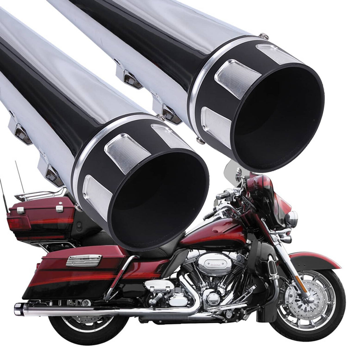 Bethesda Industrial 4" Megaphone Slip-On Exhaust Pipe Mufflers For Harley Electra Glide Road King