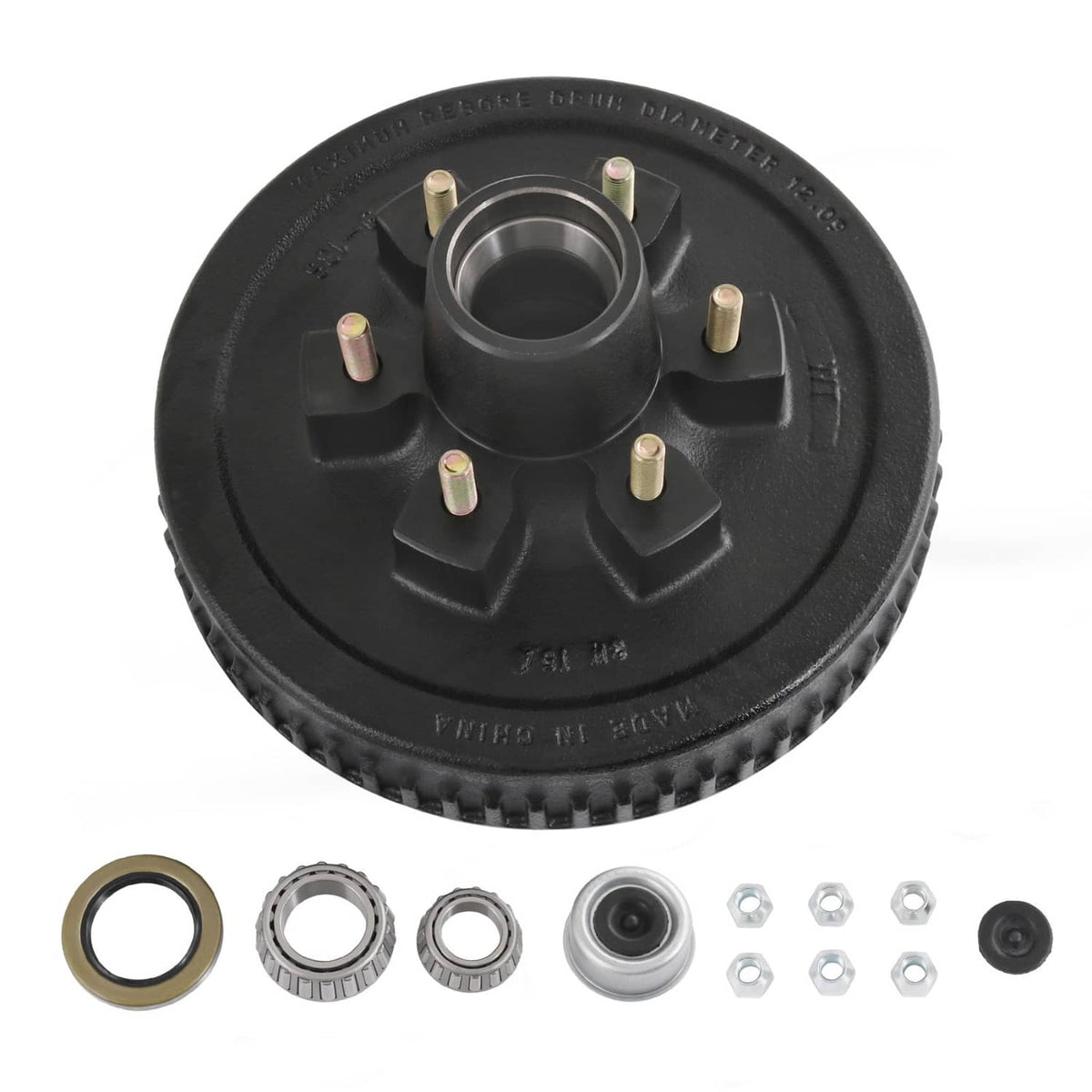 Bethesda Industrial 12"X2" Trailer Brake Hub Drum Kit 6 on 5.5" for 5200 - 6000 Lbs Axle