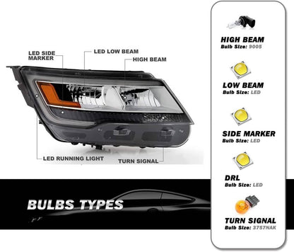 Bethesda Industrial New Right Side Headlights Assembly w/LED DRL For 2016-2019 Ford Explorer Chrome