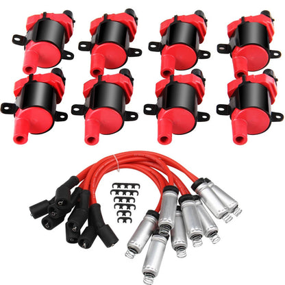 Bethesda Industrial 8 Set Round Ignition Coil and Spark Plug Wire For Chevy Silverado 1500 2500 GMC