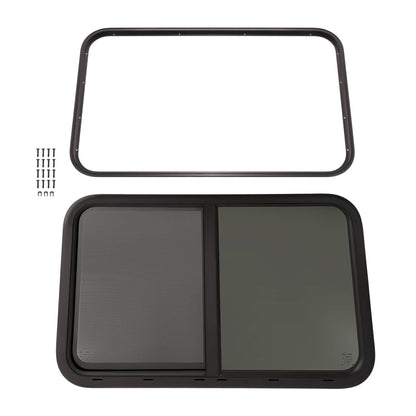 Bethesda Industrial 35"W x 22"H RV Window Horizontal Slider W/ Screen Trim Ring For RV Cargo Trailer