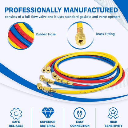 Bethesda Industrial 29986 Plus II 72" Hose 1/4" Compact Ball Valve End Refrigerant Charging Hose