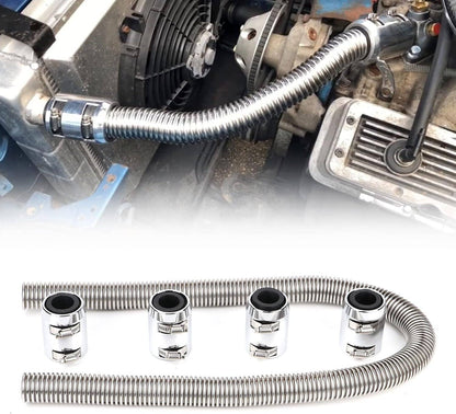 Bethesda Industrial Universal 48" Stainless Steel Radiator Flexible Coolant Water Hose W/ Caps Kit