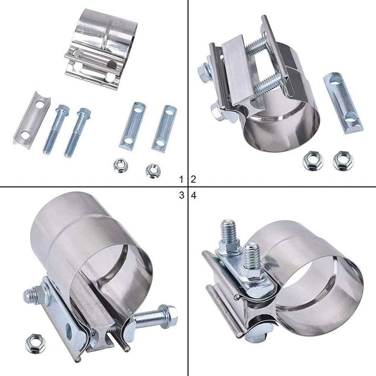 Bethesda Industrial 3inch Lap Joint Exhaust Band Clamp Muffler Sleeve Coupler Stainless Steel 2Pcs