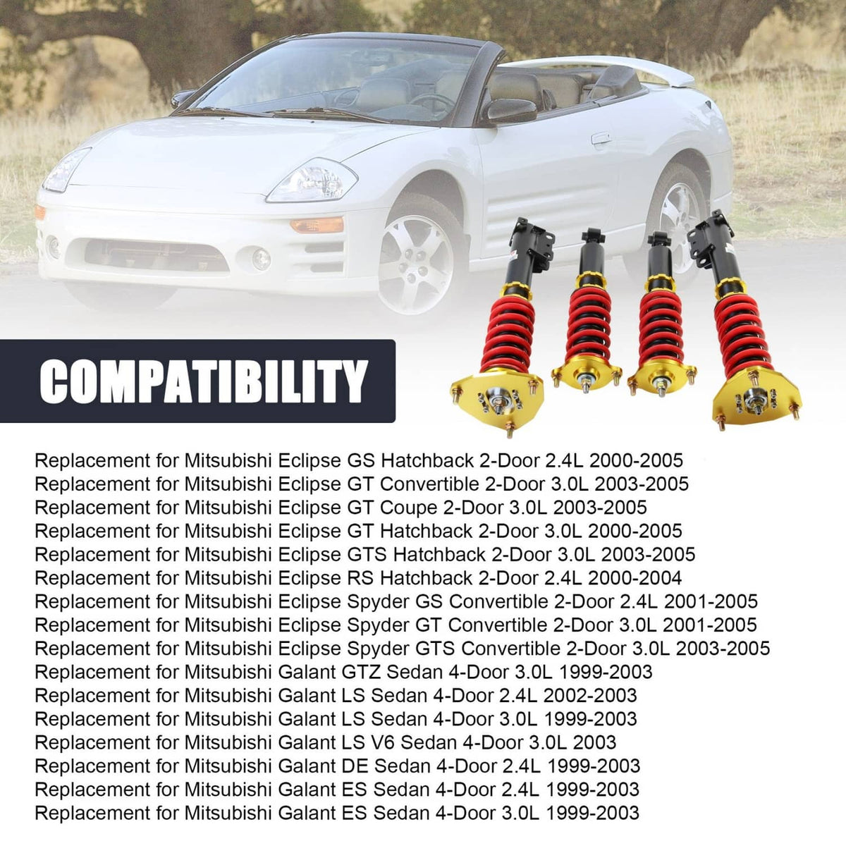 Bethesda Industrial Full Coilovers For 2000-2005 Mitsubishi Eclipse 3rd-Gen D53A / D52A Adj Height