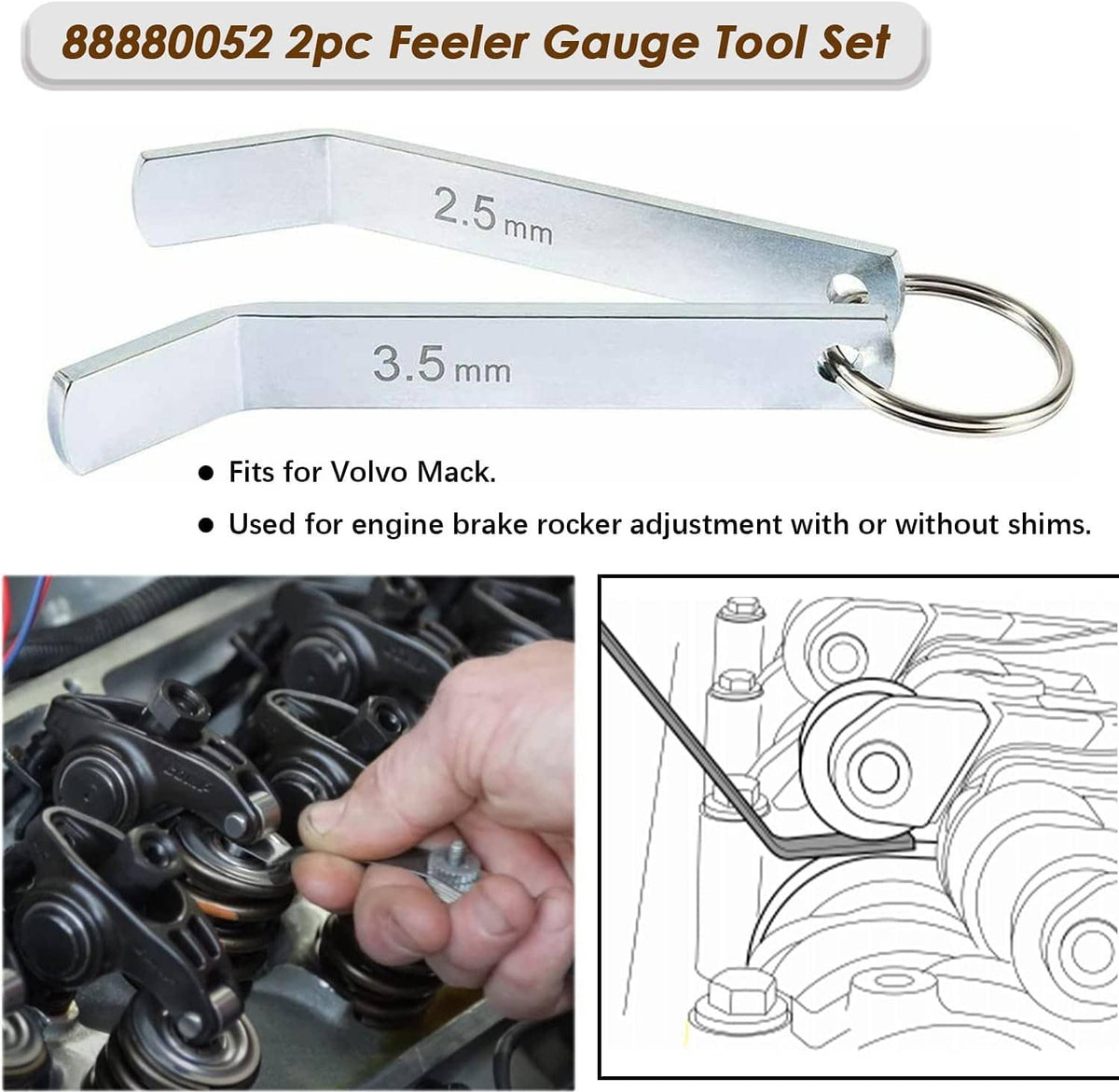Bethesda Industrial Feeler Gauge Jake Brake Tool Set 88880053 88880052 85111377 For Volve Mack 14PCS