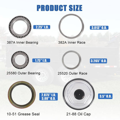 Bethesda Industrial Trailer Bearing Kit For Dexter 10K GD 10-51 Seal Axle After 2009 9-123 8-415