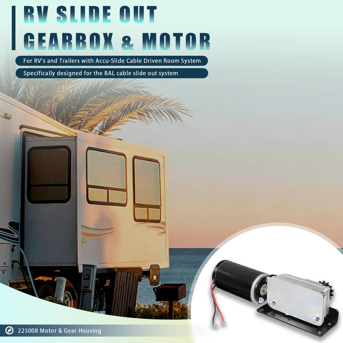 Bethesda Industrial RV Slide Out Gear Box and High Output Motor,Replace FOR ‎R25076-1, R25075