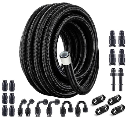 Bethesda Industrial 20FT 6AN 3/8" E85 PTFE LS Swap EFI Fuel Line Fitting Nylon Braided Fuel Kit New