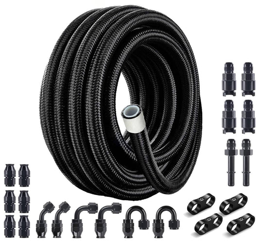 Bethesda Industrial 20FT 6AN 3/8" E85 PTFE LS Swap EFI Fuel Line Fitting Nylon Braided Fuel Kit New