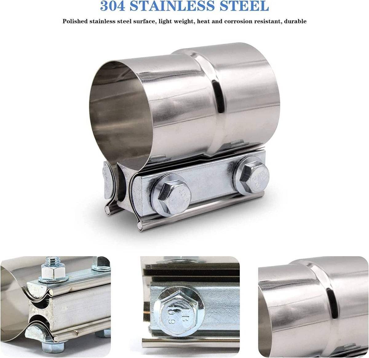 Bethesda Industrial 4Pcs Stainless Lap Joint Exhaust Clamp Sleeve Band For 2.5" inch 2 1/2" OD Pipe