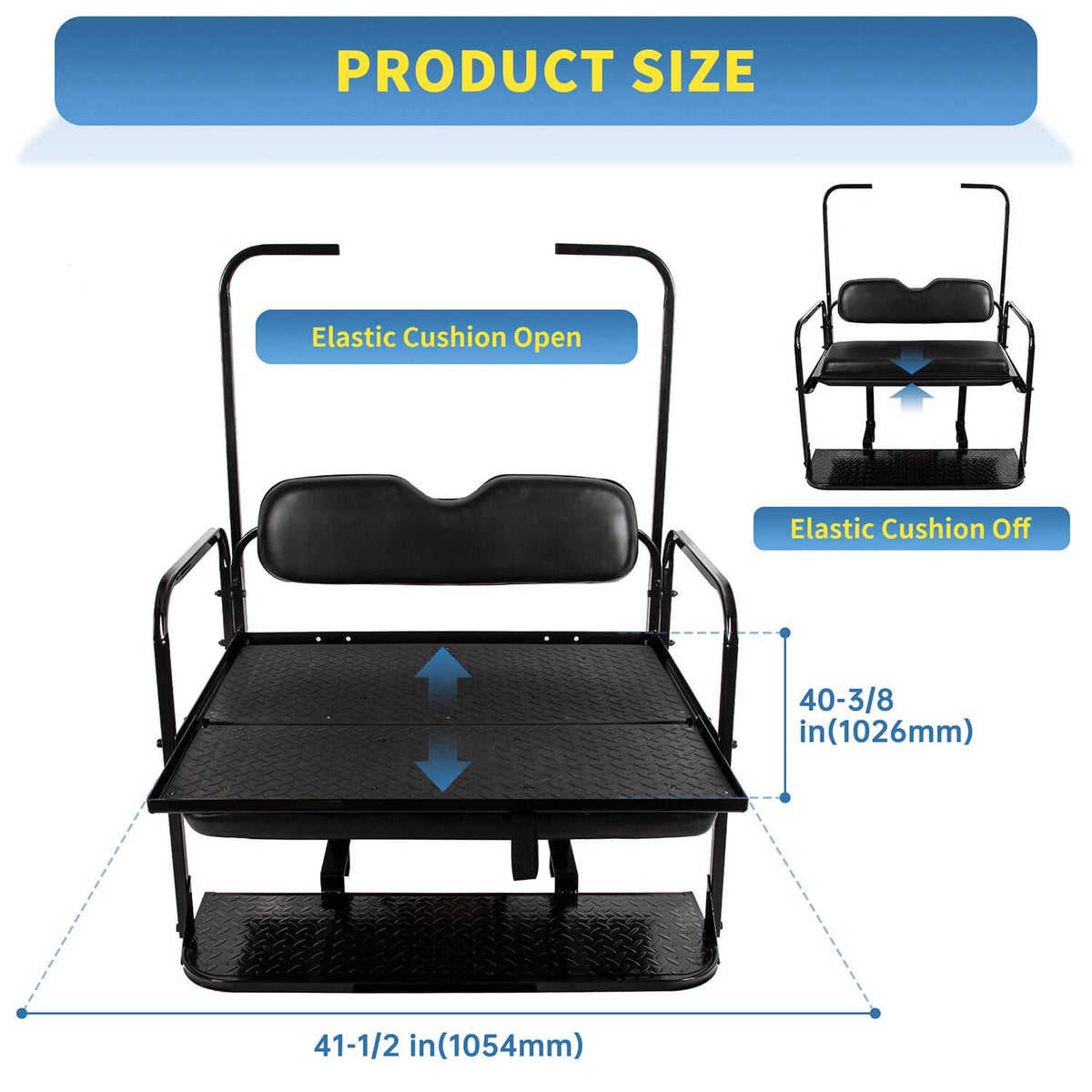 Bethesda Industrial Flip Folding Rear Seat Cushions Pad w/Roof Support For EZGO TXT 1995+ Golf Cart