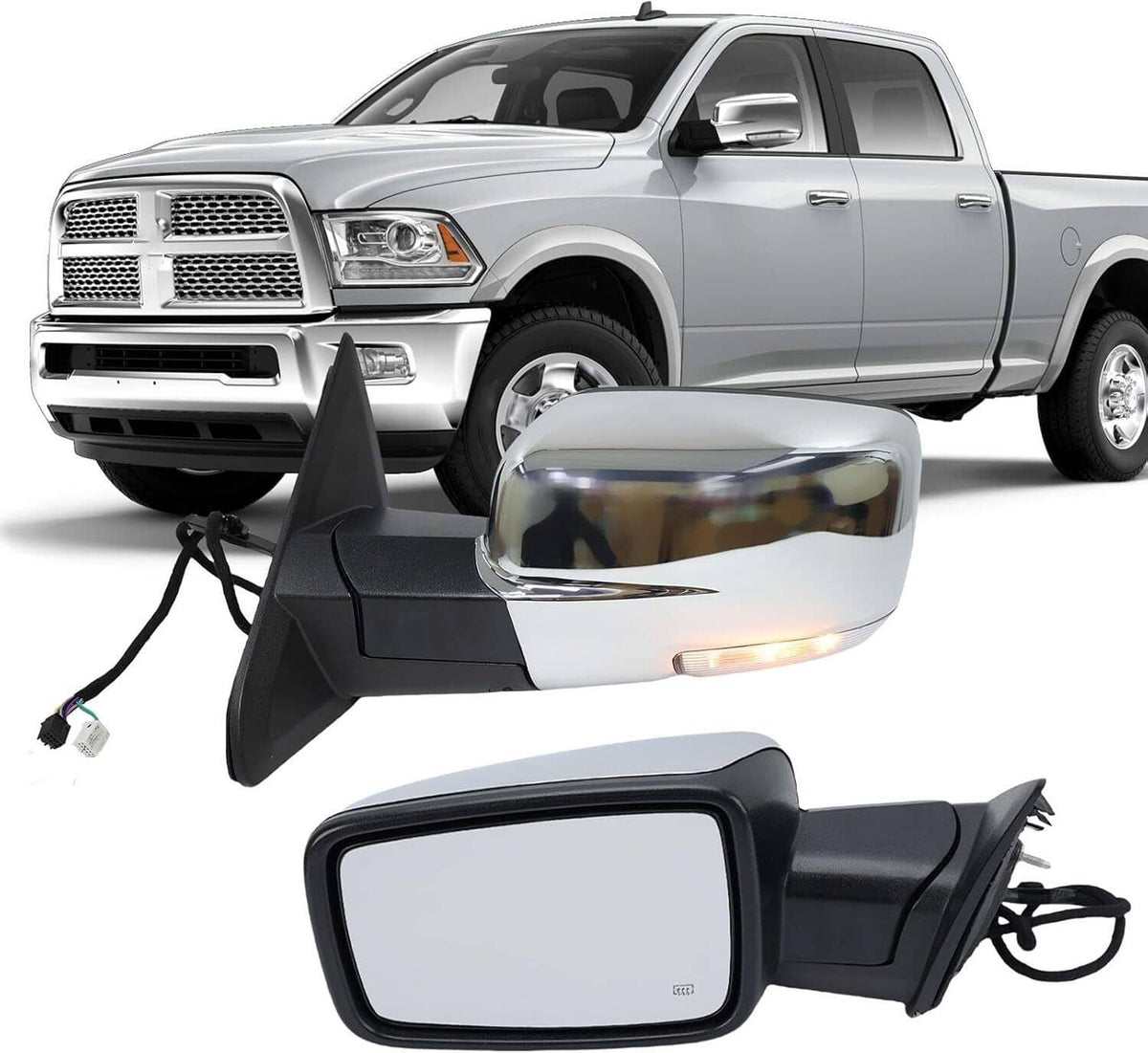 Bethesda Industrial Left Side Mirror For 2013-2019 Ram 1500 Chrome Power Fold+ Heated+Temper Sensor