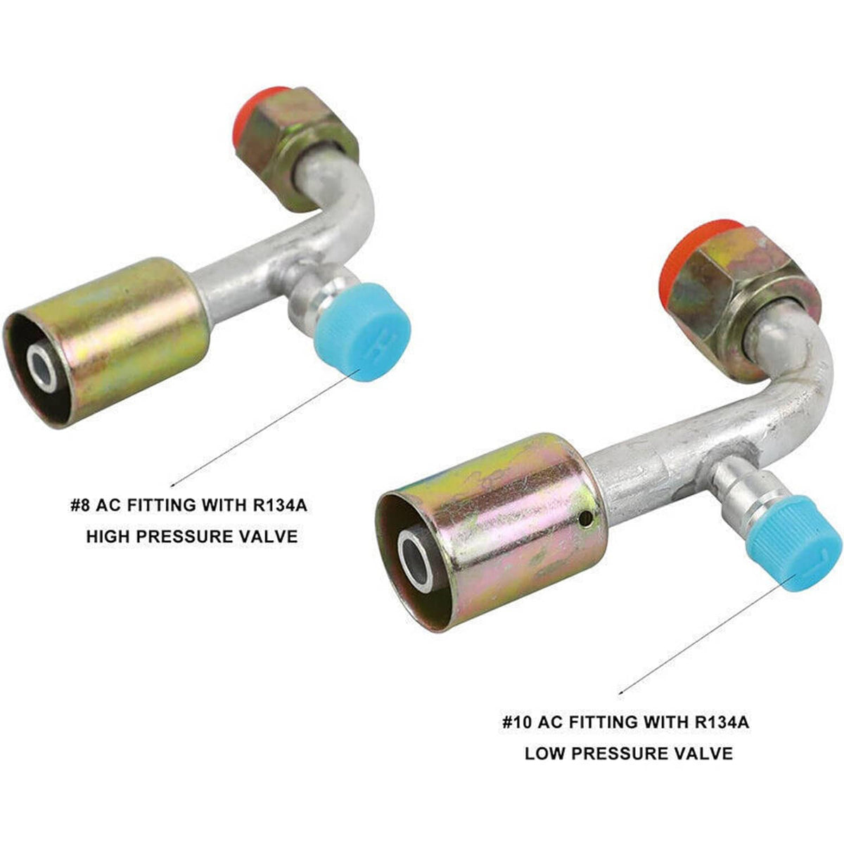 Bethesda Industrial #10 #8 AC Fittings Beadlock A/C Female O Ring 90 Degree with R134a Service Ports