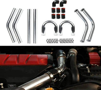 Bethesda Industrial 3" Polished Intercooler Piping w/ U Pipe Black Silicone Coupler + Clamp Kit DIY