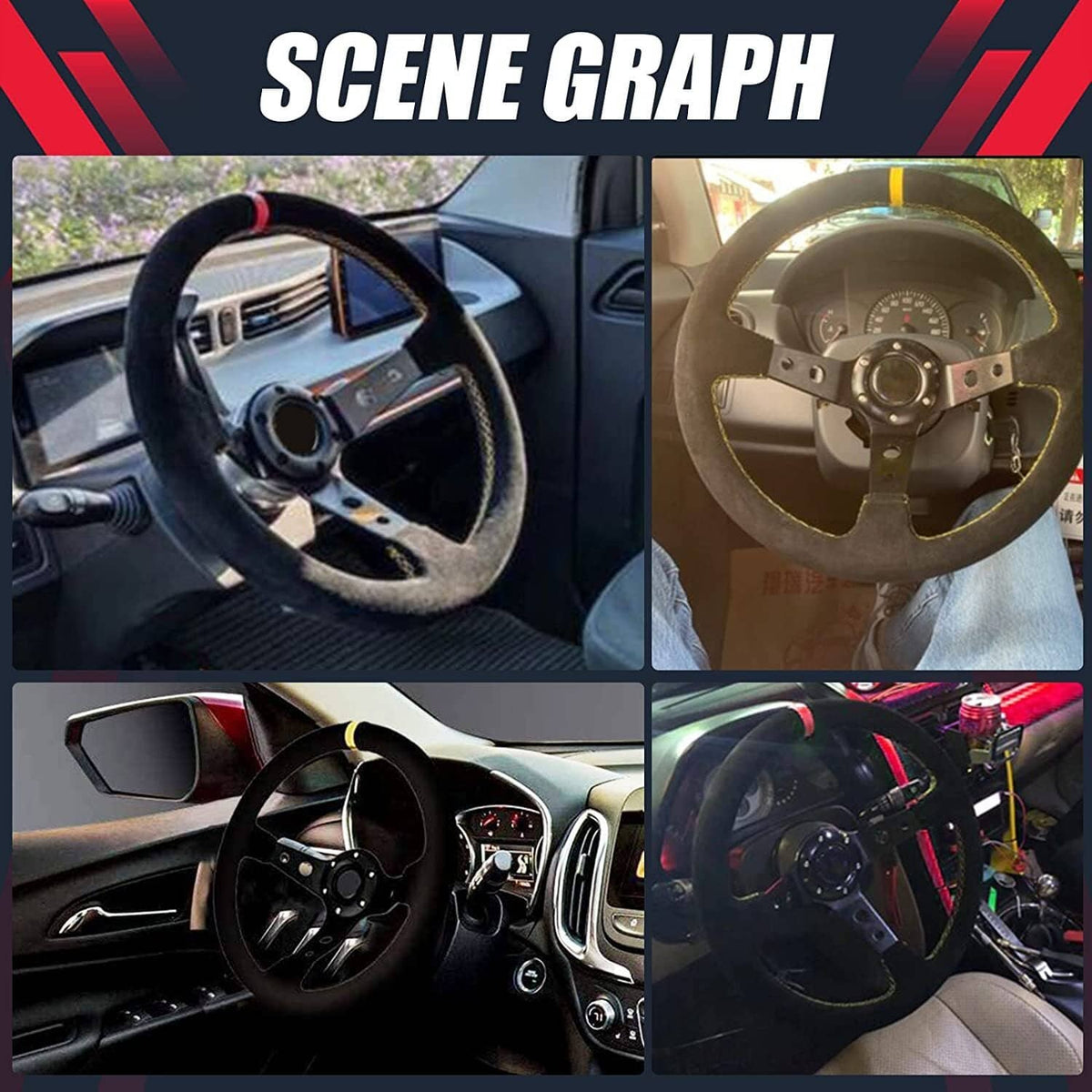 Bethesda Industrial 14" 350mm Racing Suede Leather Steering Wheel With Horn Button+Quick Release Kit