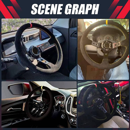 Bethesda Industrial 14" 350mm Racing Suede Leather Steering Wheel With Horn Button+Quick Release Kit