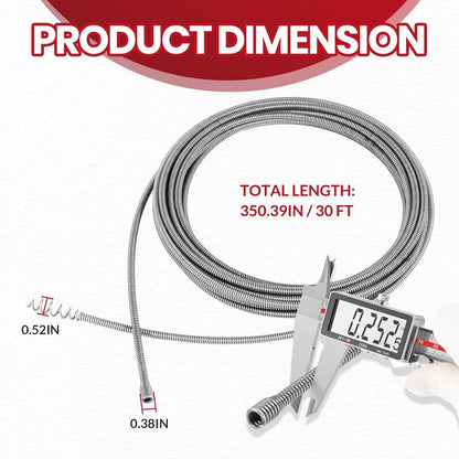 Bethesda Industrial 21338 Auto-Spin Replacement Drain Cable 1/4” x 30 ft Fit for RIDGID K-45