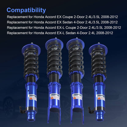 Bethesda Industrial Adjustable 4X Coilovers Struts Shocks Set For 08-12 Honda Accord 09-14 Acura TSX