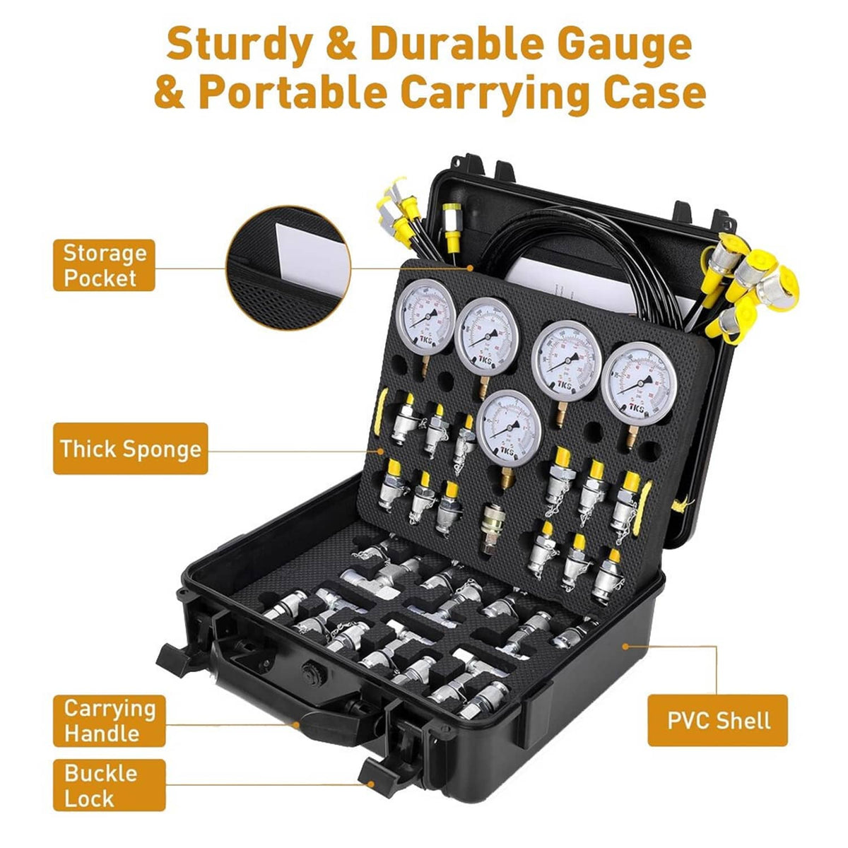 Bethesda Industrial 60Mpa Hydraulic Pressure Test Kit 5 Gauges 13 Couplings 14 Tee Connectors 5 Hose