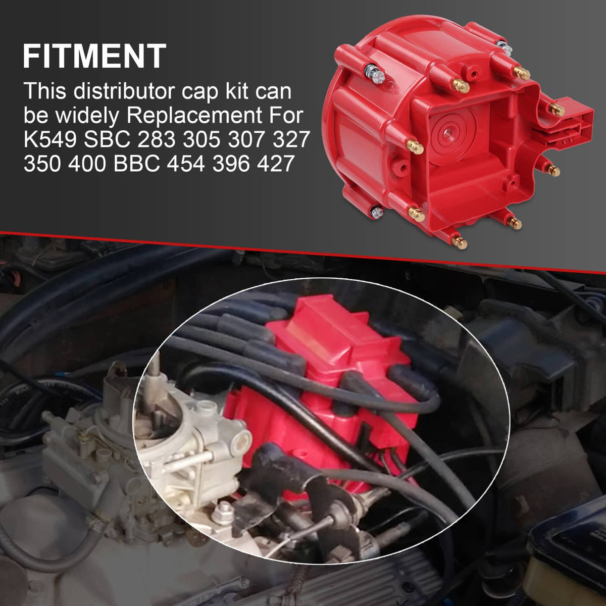 Bethesda Industrial Red HEI Large Distributor Cap Rotor Kit FOR CHEVY GM SBC BBC 305 327 350 396 454