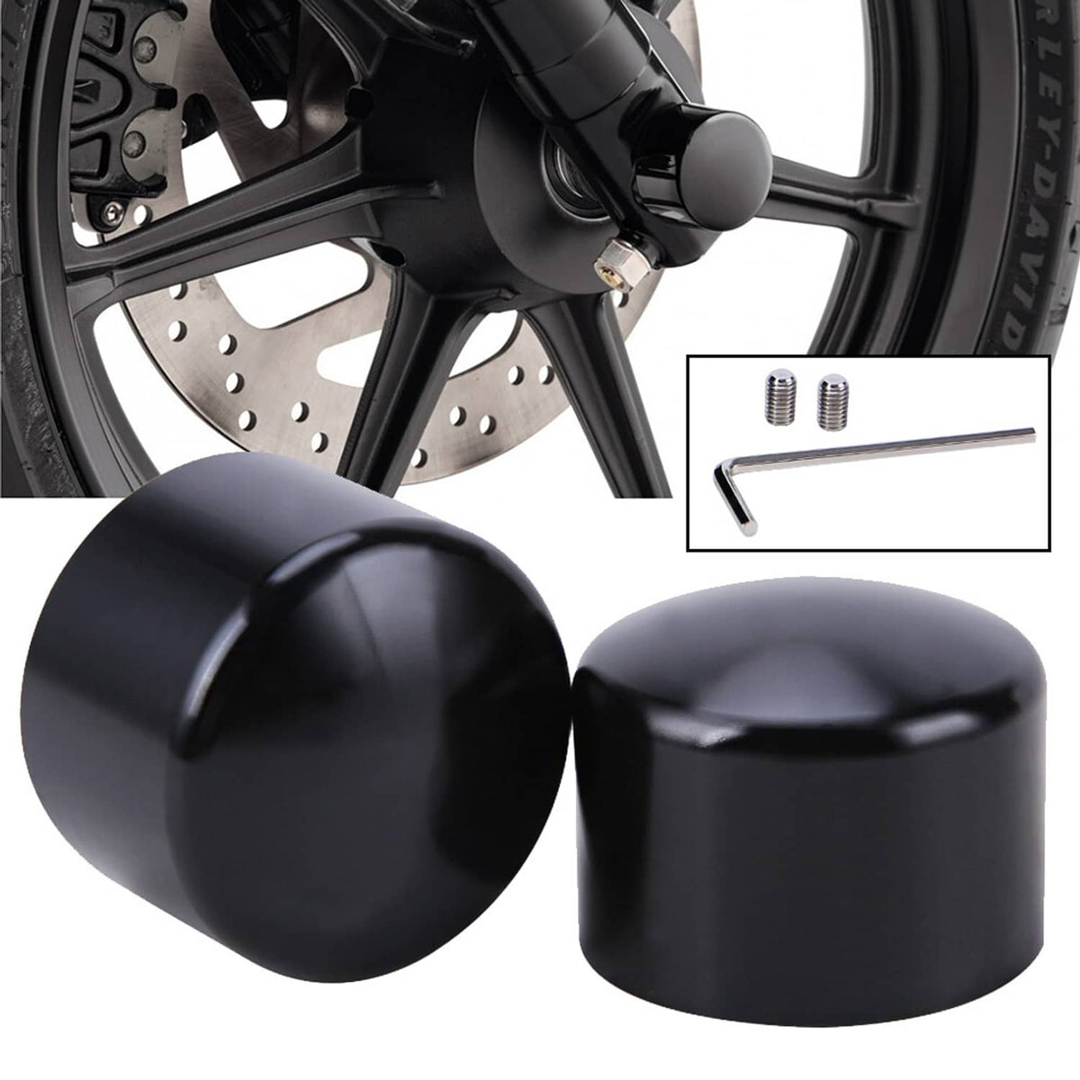 Bethesda Industrial Black Front Axle Cap Nut Covers Fit for Harley Touring Street Road Glide King