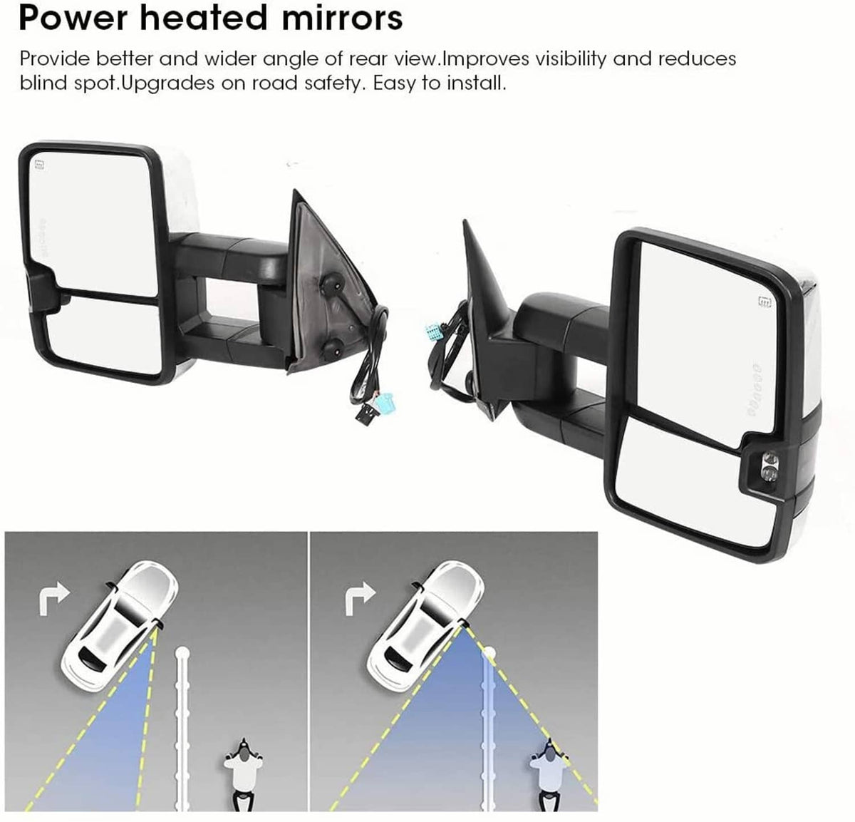 Bethesda Industrial Chrome Tow Mirror Power Heated Extend For 2003-07 Silverado Sierra Suburban 1500