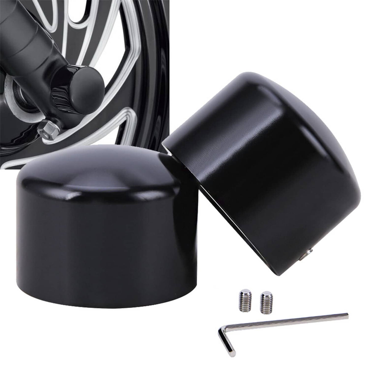 Bethesda Industrial Black Front Axle Cap Nut Covers Fit for Harley Touring Street Road Glide King