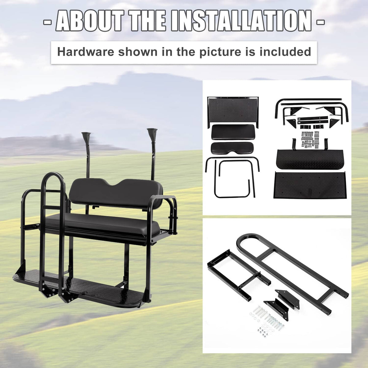 Bethesda Industrial Rear Flip Seat Back Seat Kit For Club Car PRECEDENT/TEMPO Golf Cart w/ Grab Bar