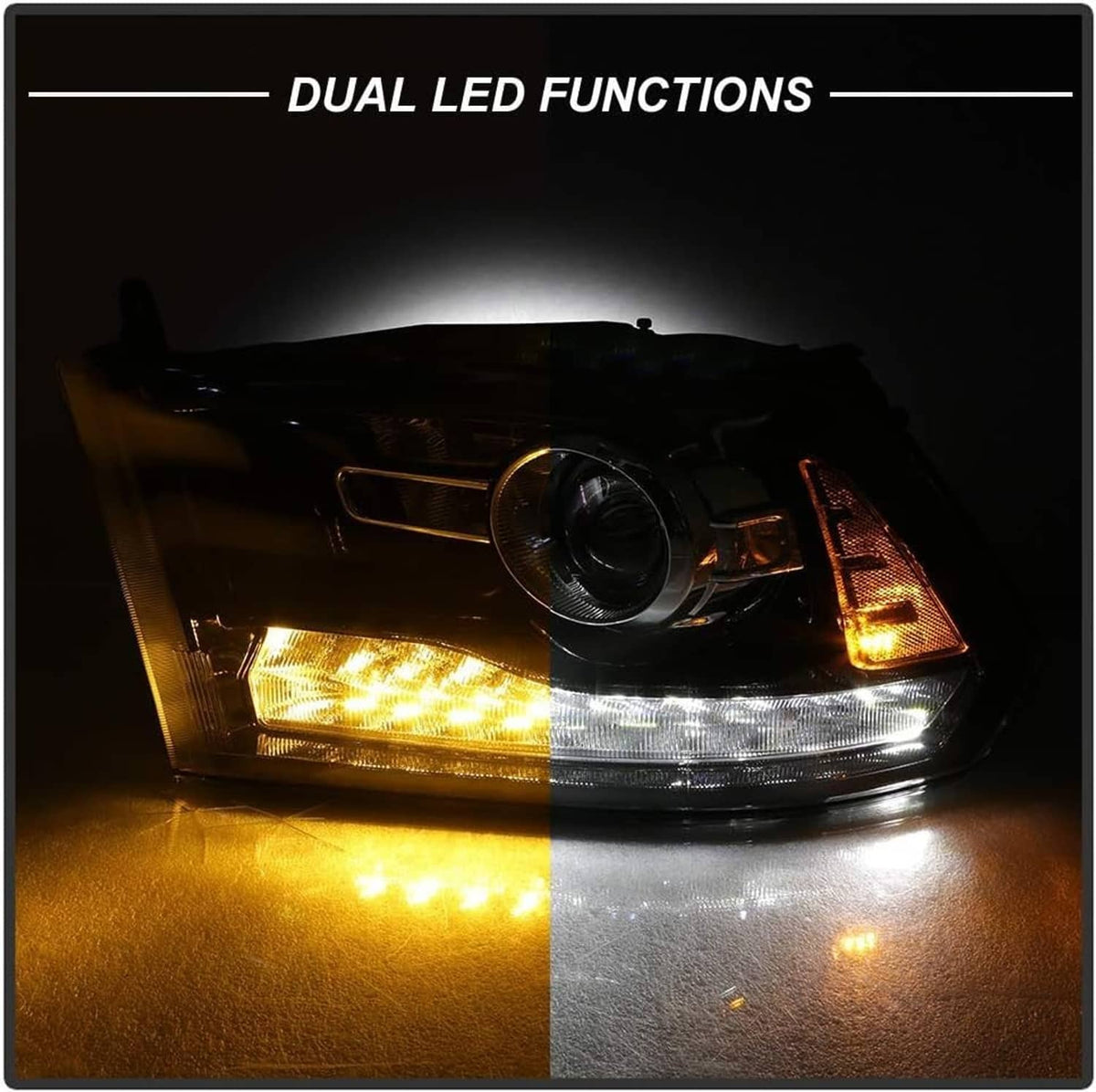 Bethesda Industrial Fit For 2009-2018 Dodge Ram 1500 2500 3500 Chrome Projector Headlights w/LED DRL