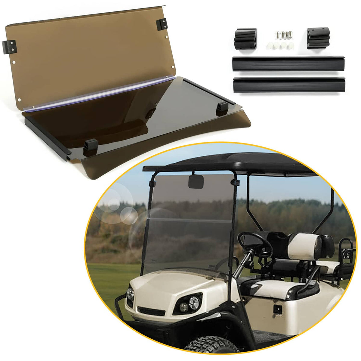 Bethesda Industrial Front Folding Tinted Windshield Windscreen For EZGO Express S4 L4 Golf Cart