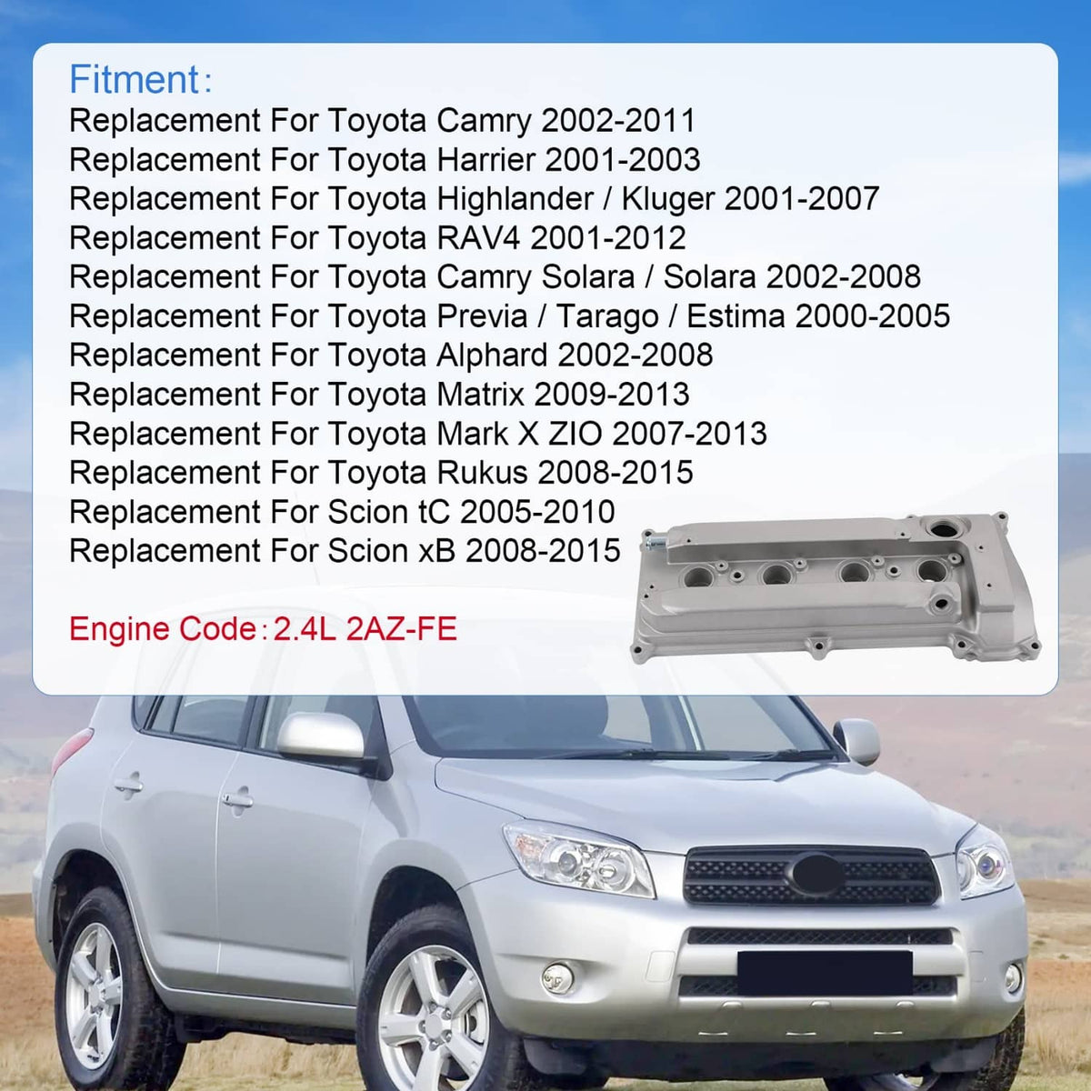 Bethesda Industrial 11201-28014 Engine Valve Cover For Toyota Camry Harrier RAV4 2.4L 2AZ 2AZFE E1