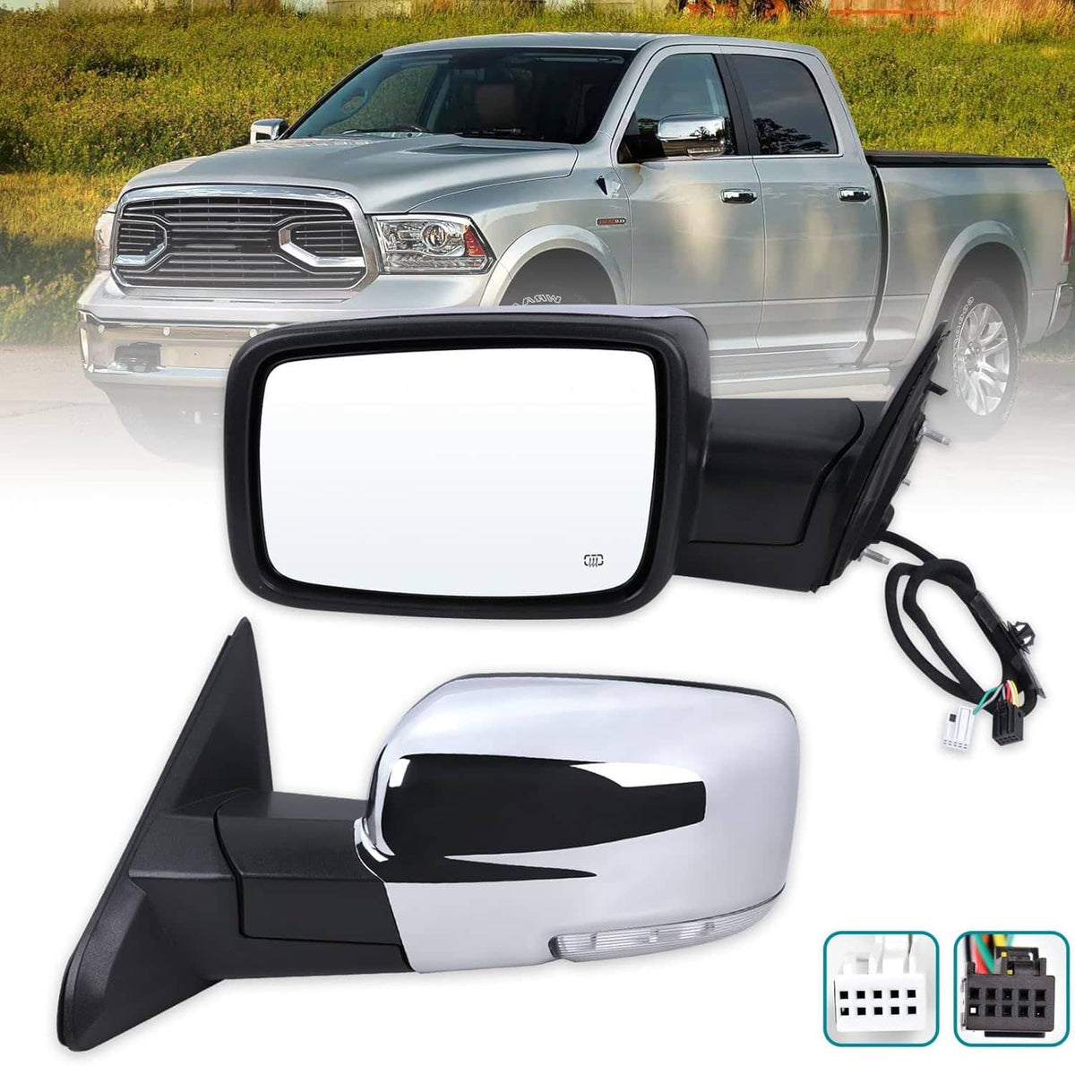 Bethesda Industrial New Mirror Sliver Cover Power Folding Signal Driver/Left Side For 13-18 Ram 1500